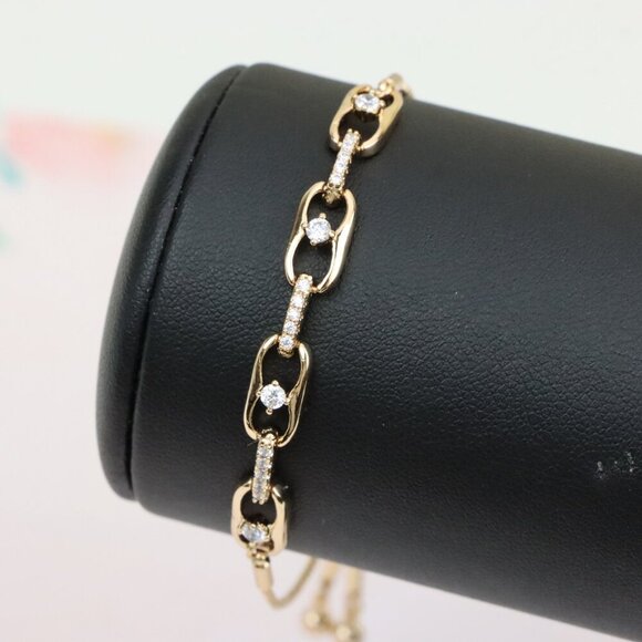 Rose Gold Adjustable Chain Bracelet with Sparkling Stone Accents, XPAB0604 - Picture 10 of 12